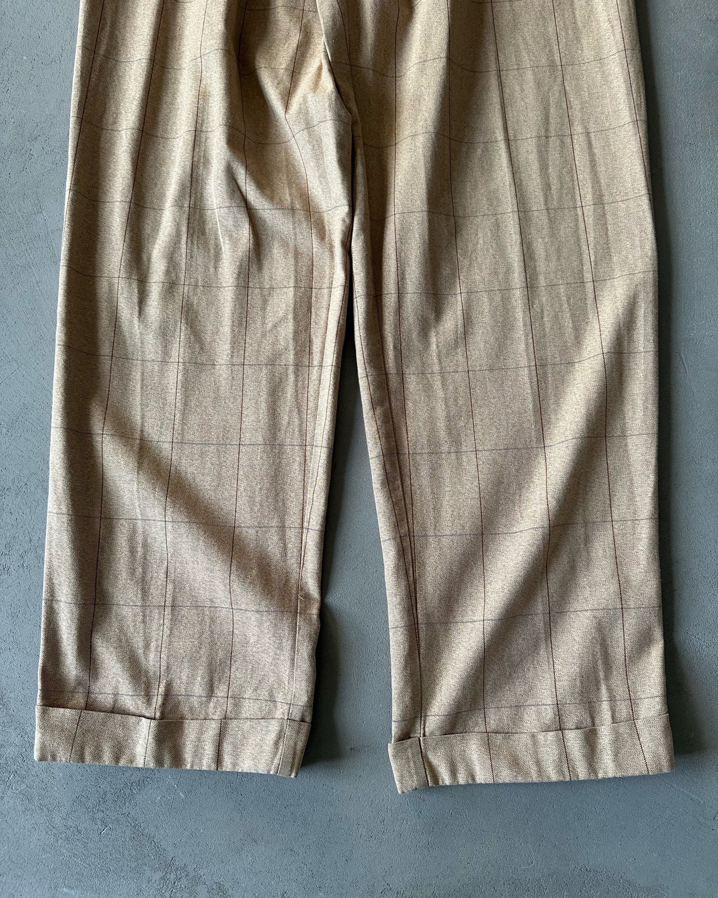 1990s - Beige/Brown TH Pleated Loose Trousers - 36x33