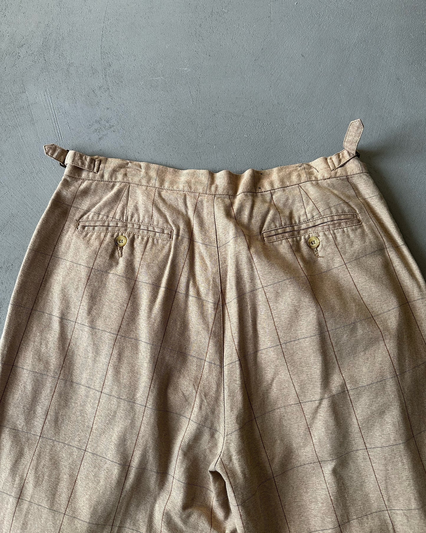 1990s - Beige/Brown TH Pleated Loose Trousers - 36x33