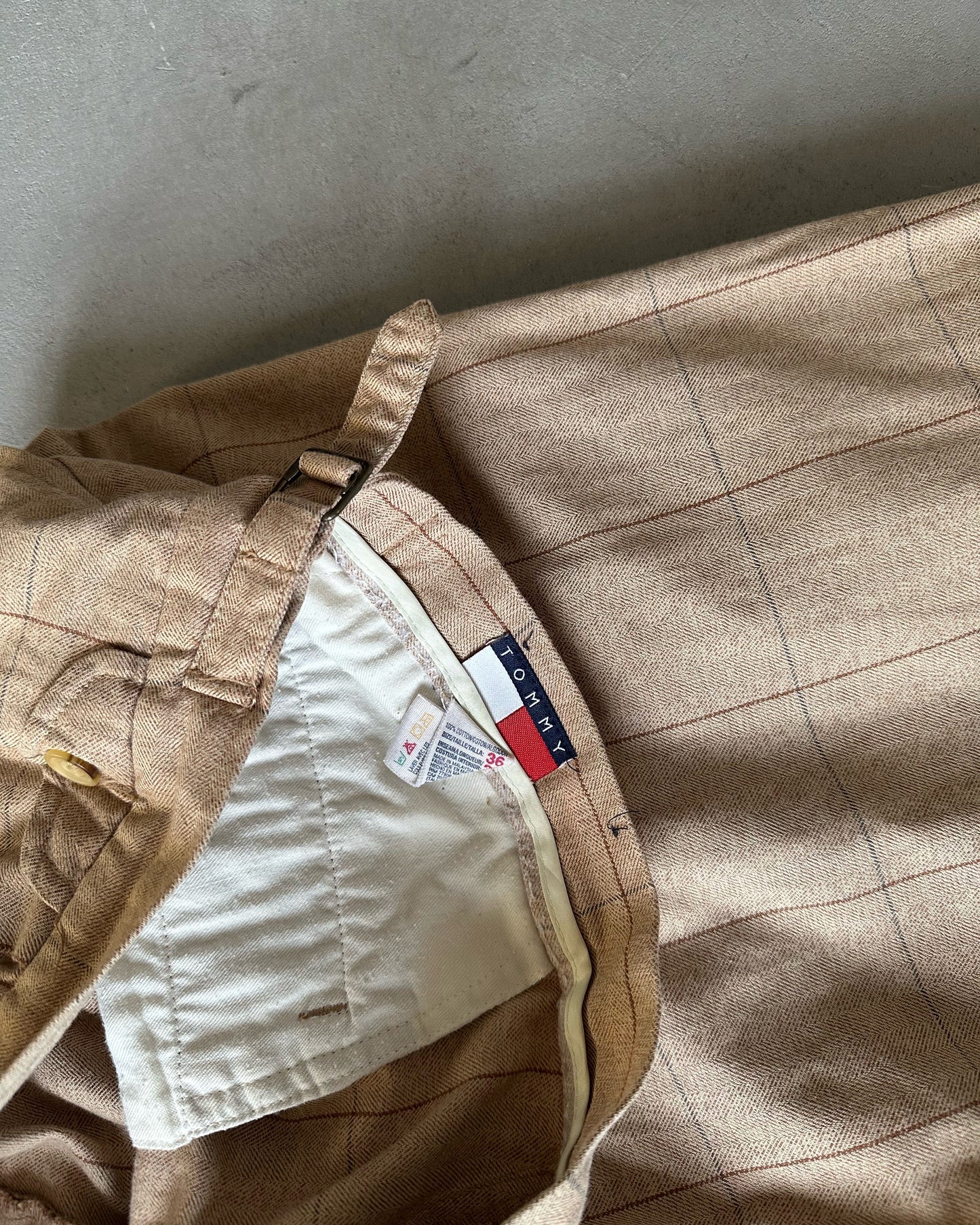 1990s - Beige/Brown TH Pleated Loose Trousers - 36x33