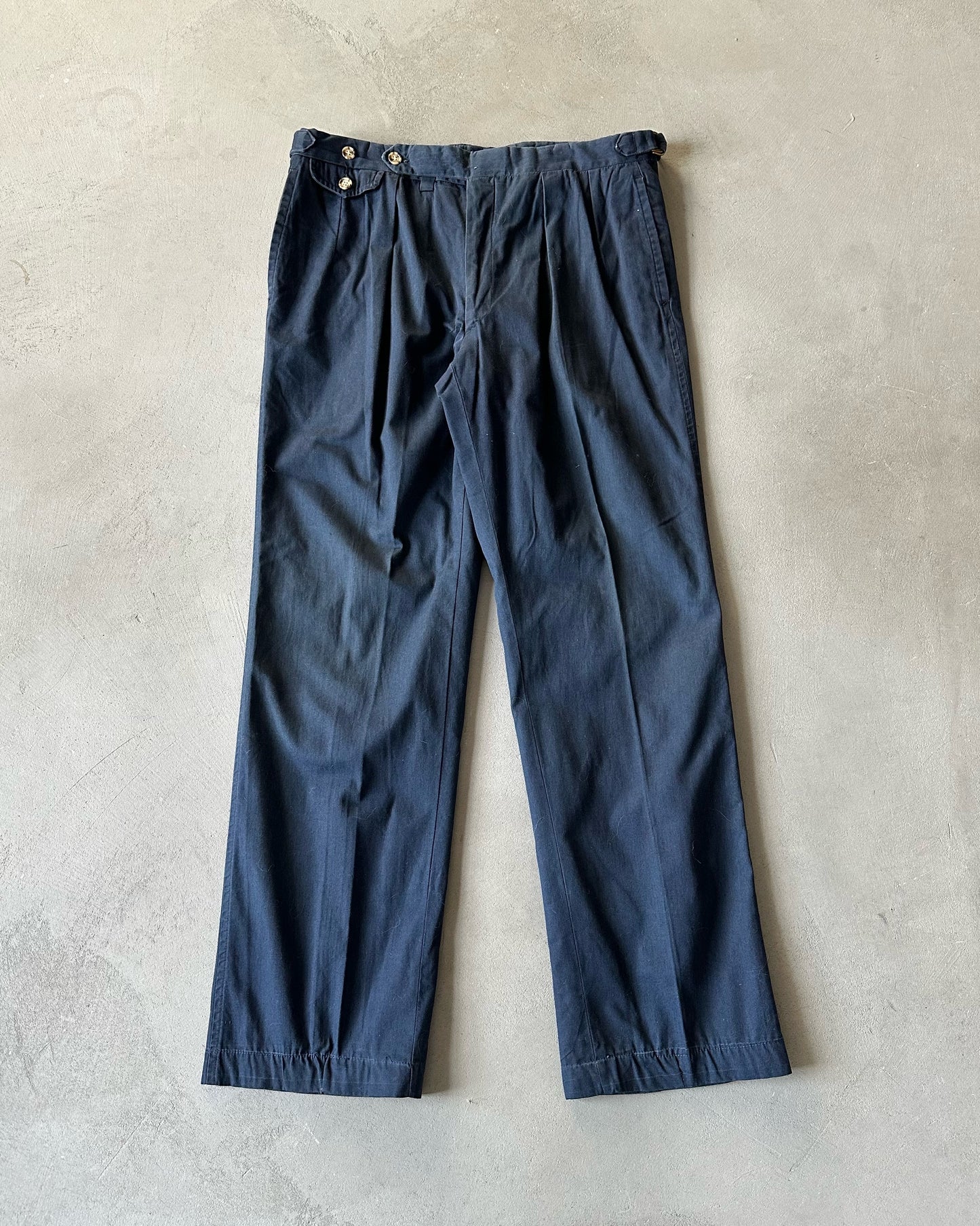 1970s - Navy Polo RL Pleated Cotton Trousers - 32x30