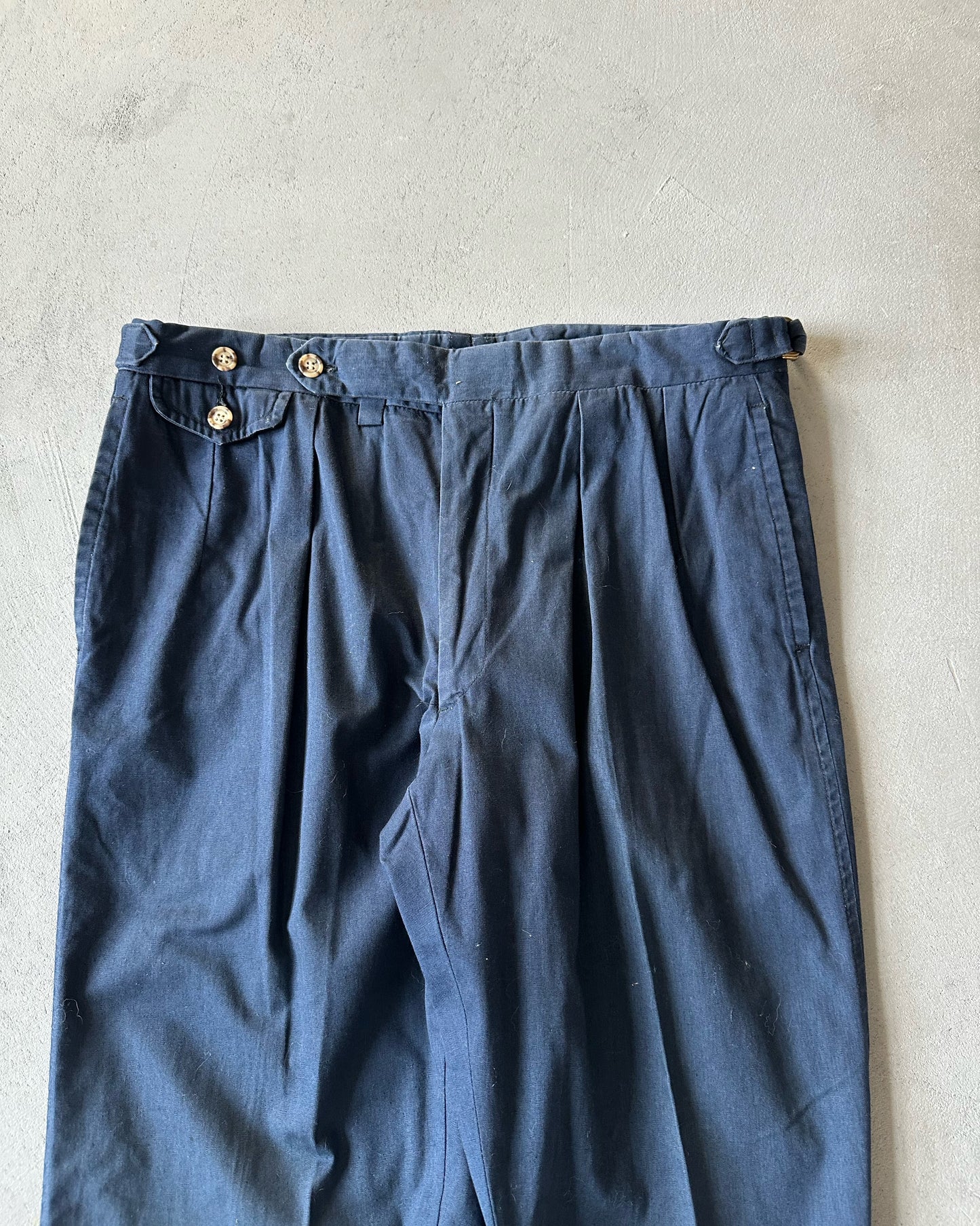 1970s - Navy Polo RL Pleated Cotton Trousers - 32x30