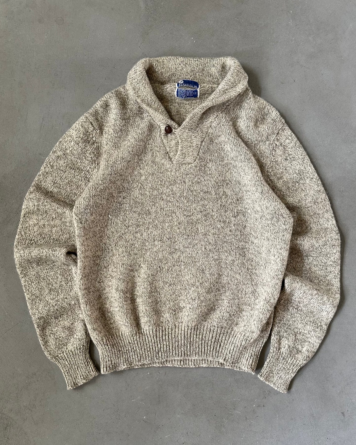 1970s - Oatmeal Shawl Wool Sweater - L