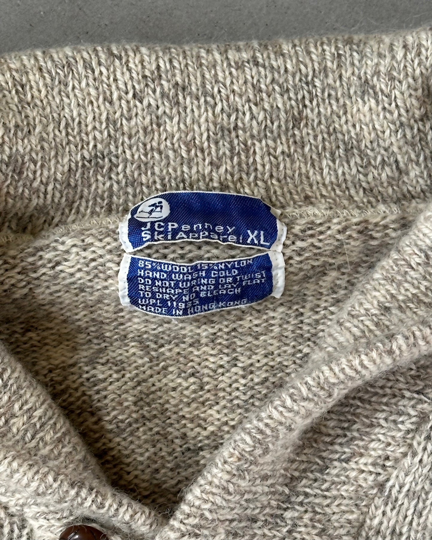 1970s - Oatmeal Shawl Wool Sweater - L
