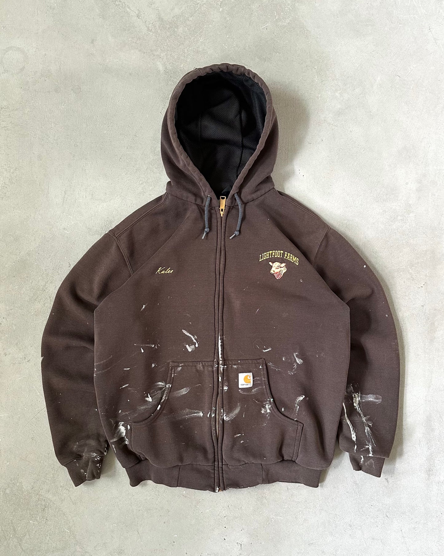 2000s - Distressed Brown Carhartt Thermal Zip Up Hoodie - L