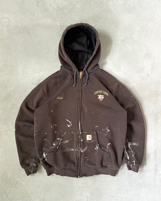 Années 2000 - Sweat à Capuche Thermique Zippé Carhartt Marron Vieilli - Taille L