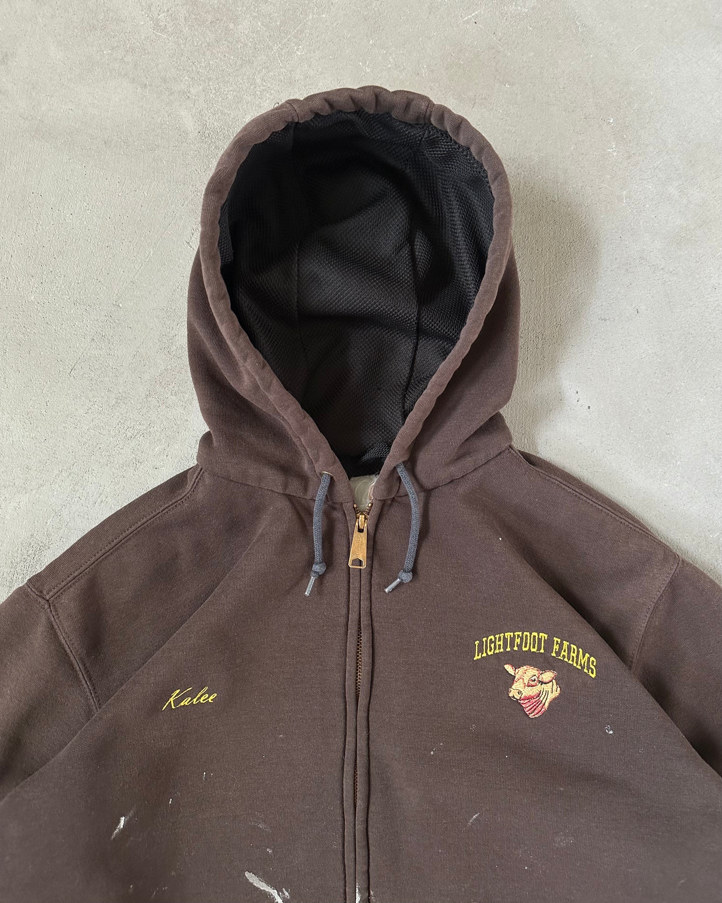 2000s - Distressed Brown Carhartt Thermal Zip Up Hoodie - L