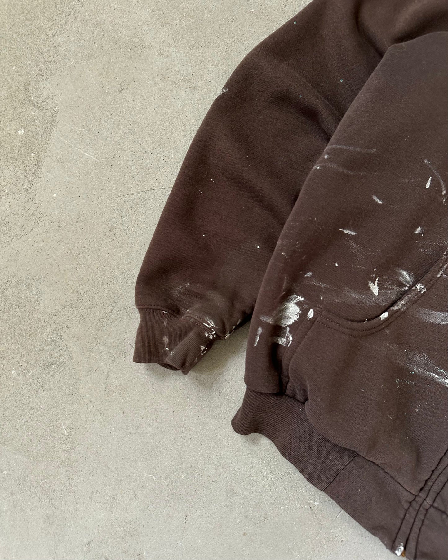 2000s - Distressed Brown Carhartt Thermal Zip Up Hoodie - L