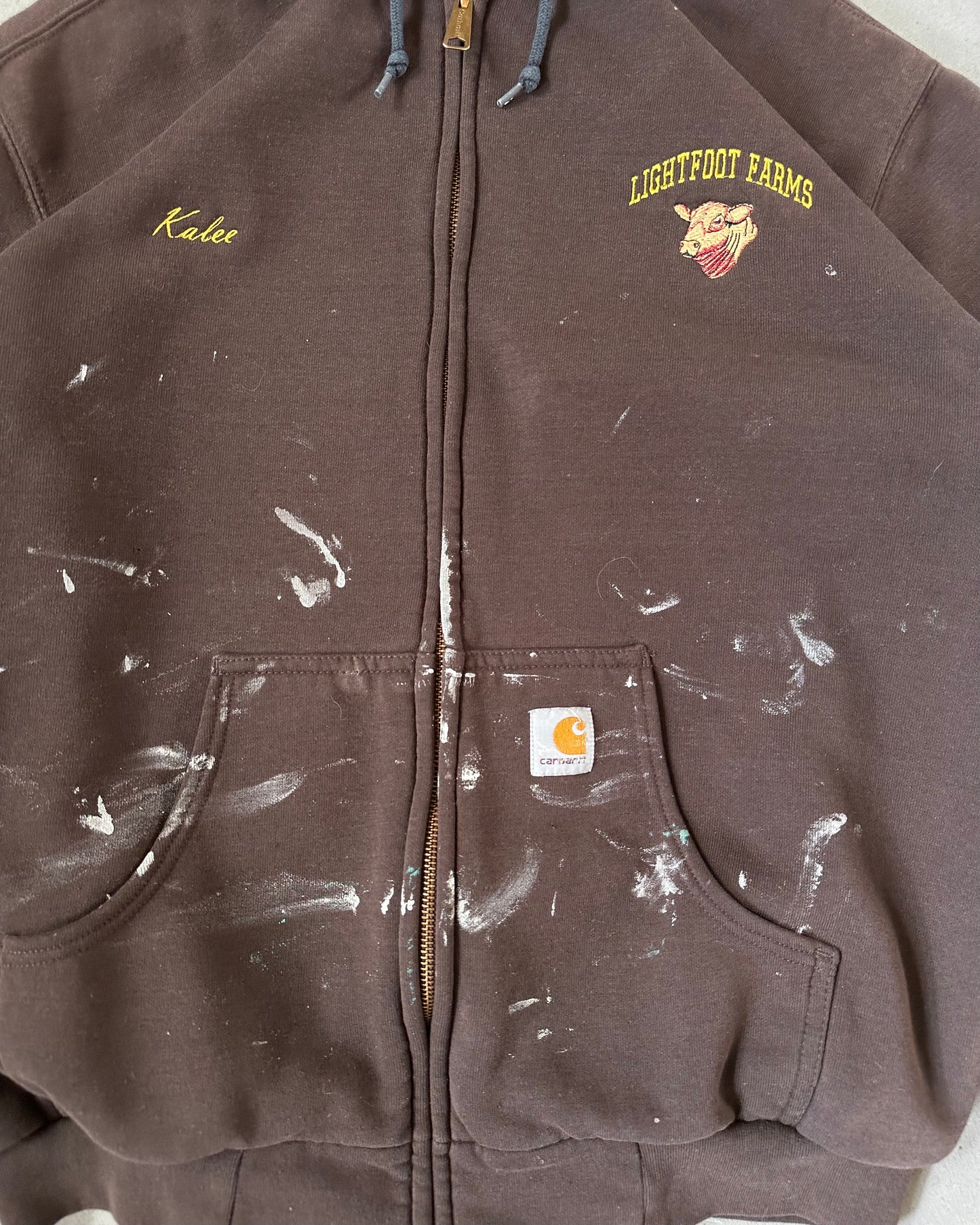 2000s - Distressed Brown Carhartt Thermal Zip Up Hoodie - L