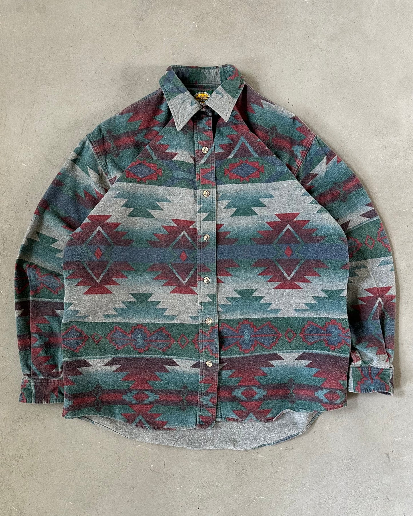 1990s - Green/Red Aztec Women's Chamois Shirt - (W)M