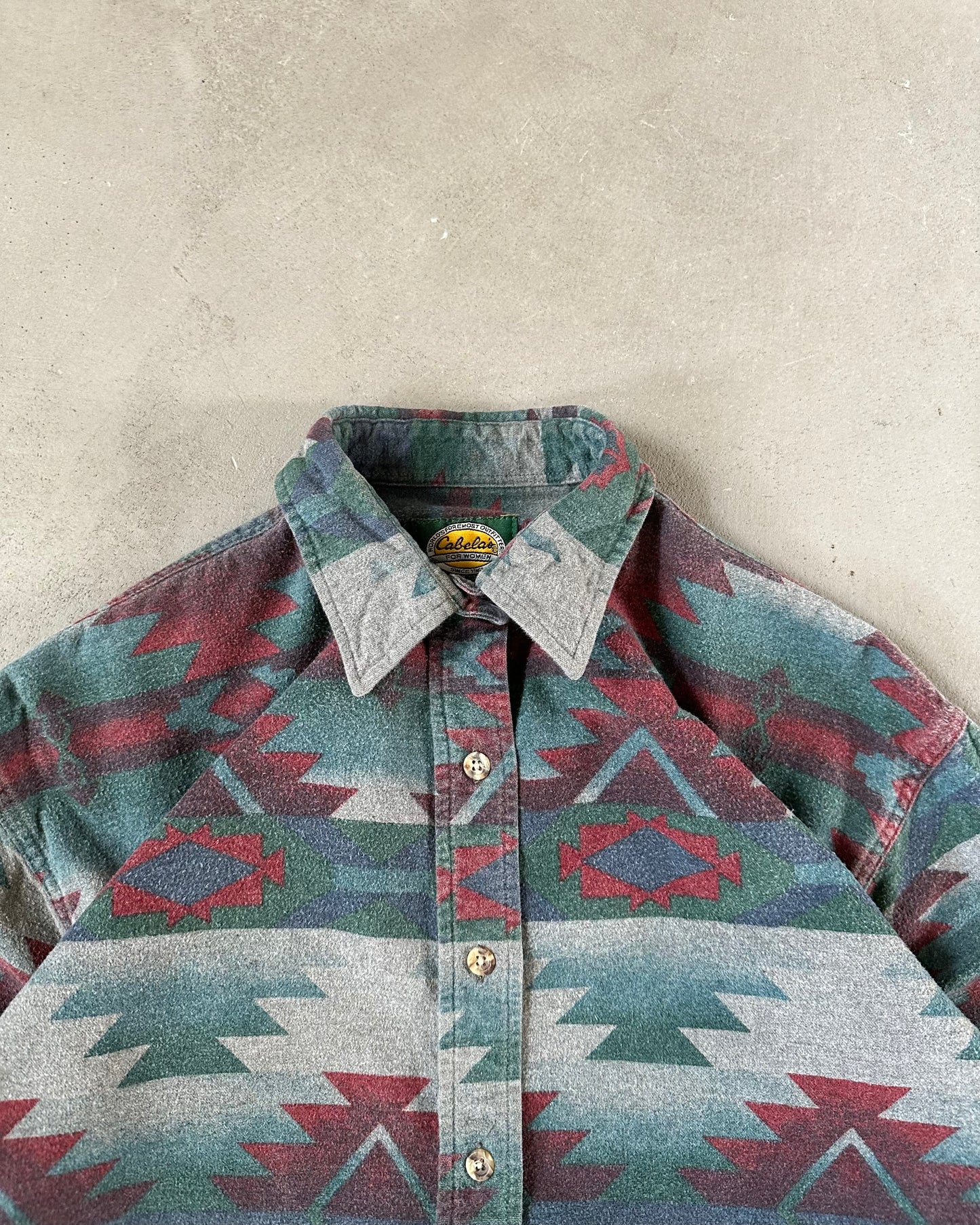 1990s - Green/Red Aztec Women's Chamois Shirt - (W)M