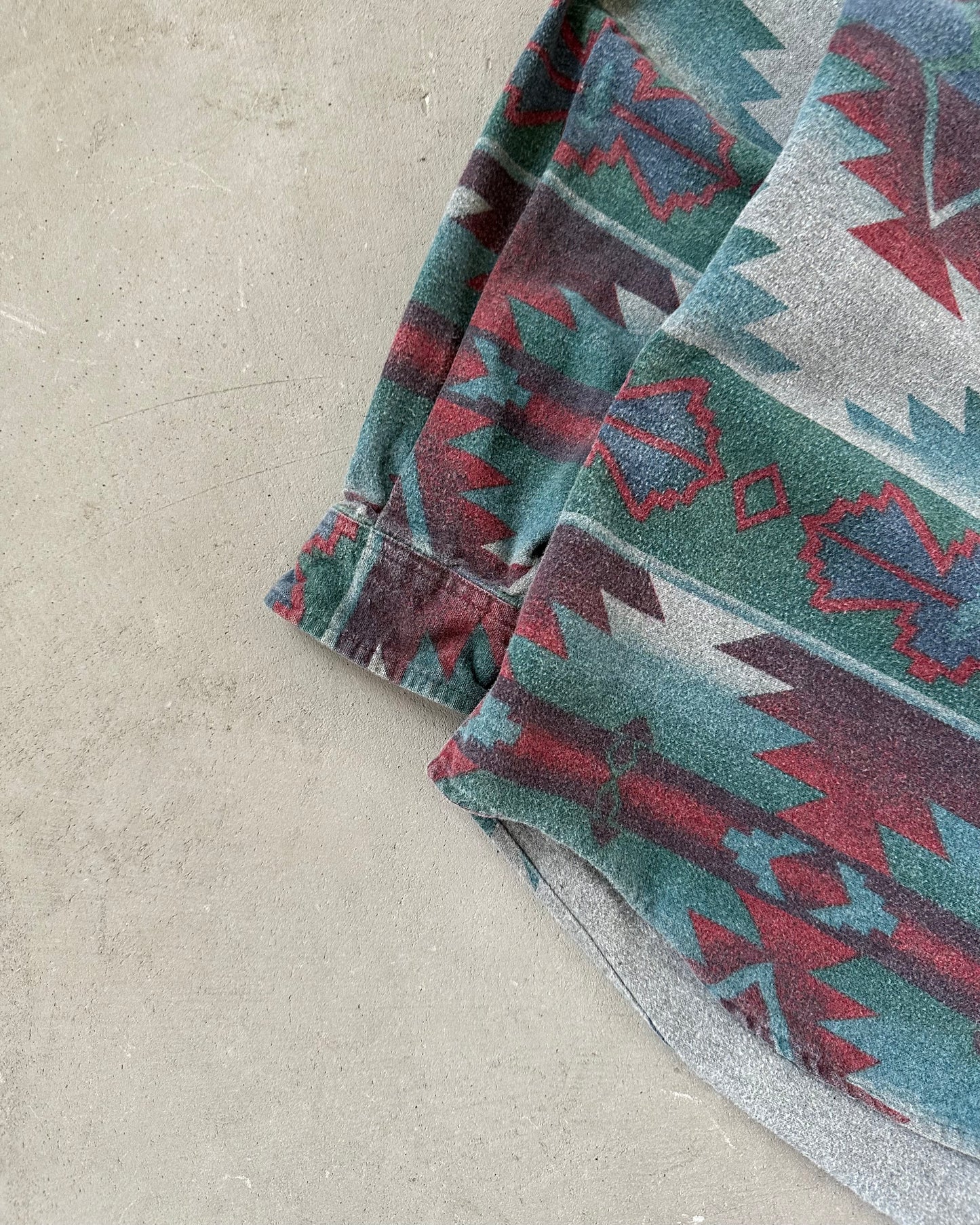 1990s - Green/Red Aztec Women's Chamois Shirt - (W)M