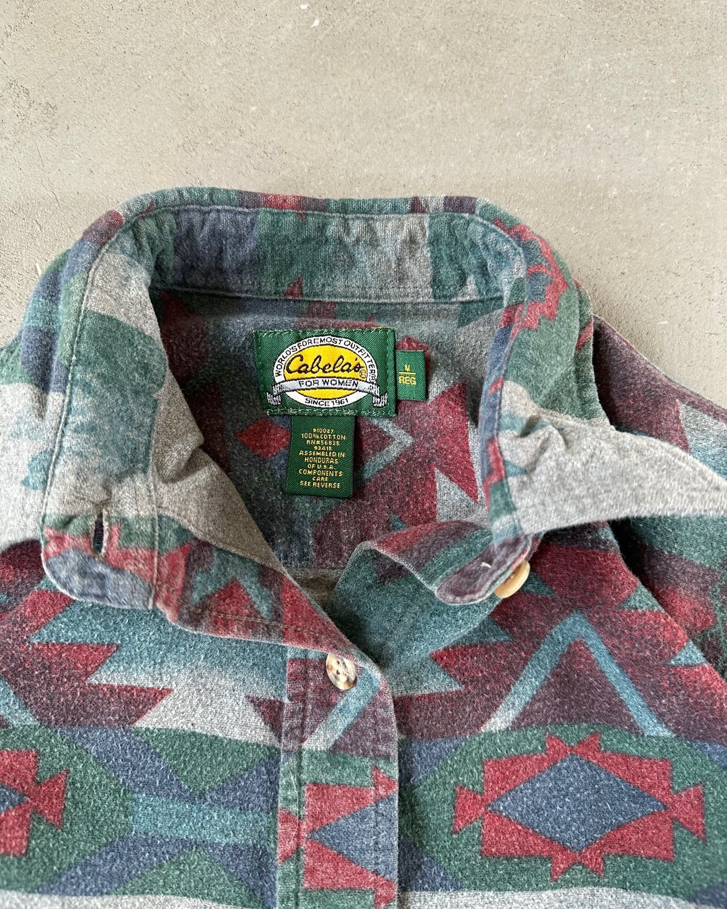 1990s - Green/Red Aztec Women's Chamois Shirt - (W)M