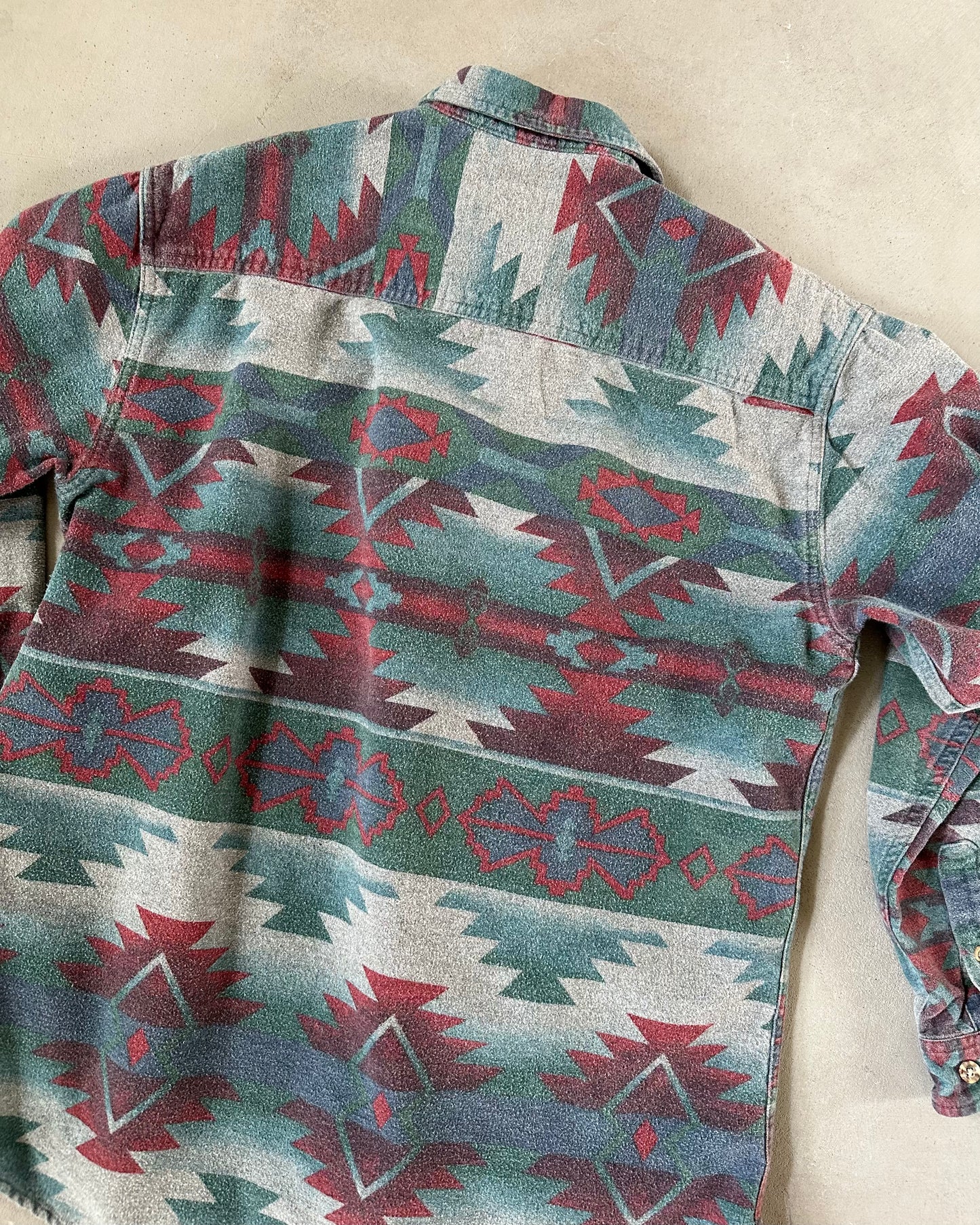 1990s - Green/Red Aztec Women's Chamois Shirt - (W)M