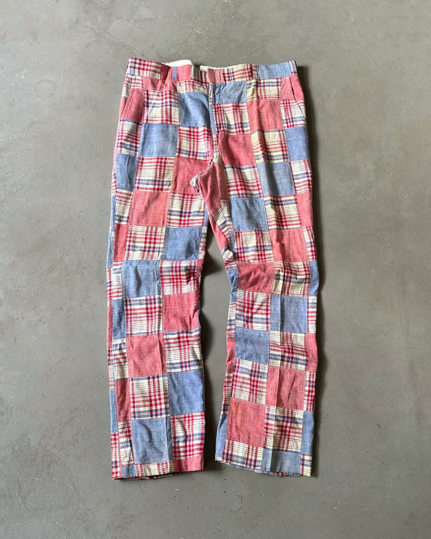 Années 70 - Pantalon Madras Patchwork Rouge/Bleu - 38x33