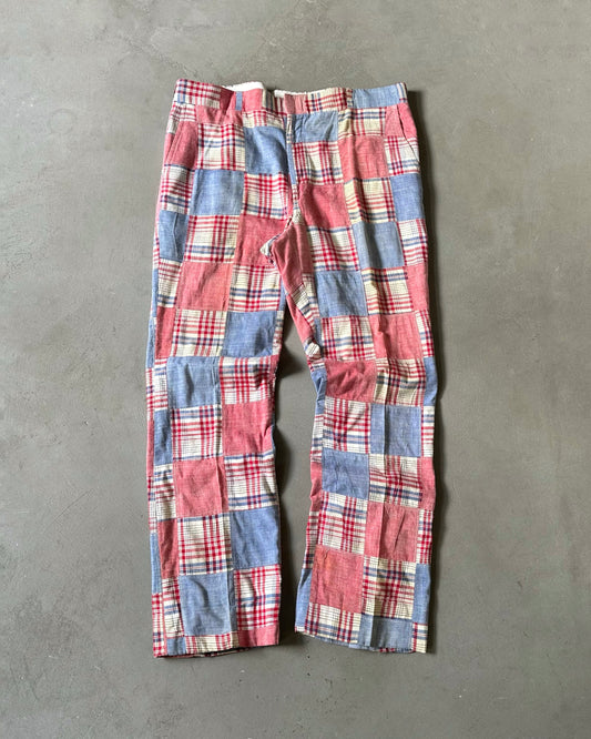 Années 70 - Pantalon Madras Patchwork Rouge/Bleu - 38x33