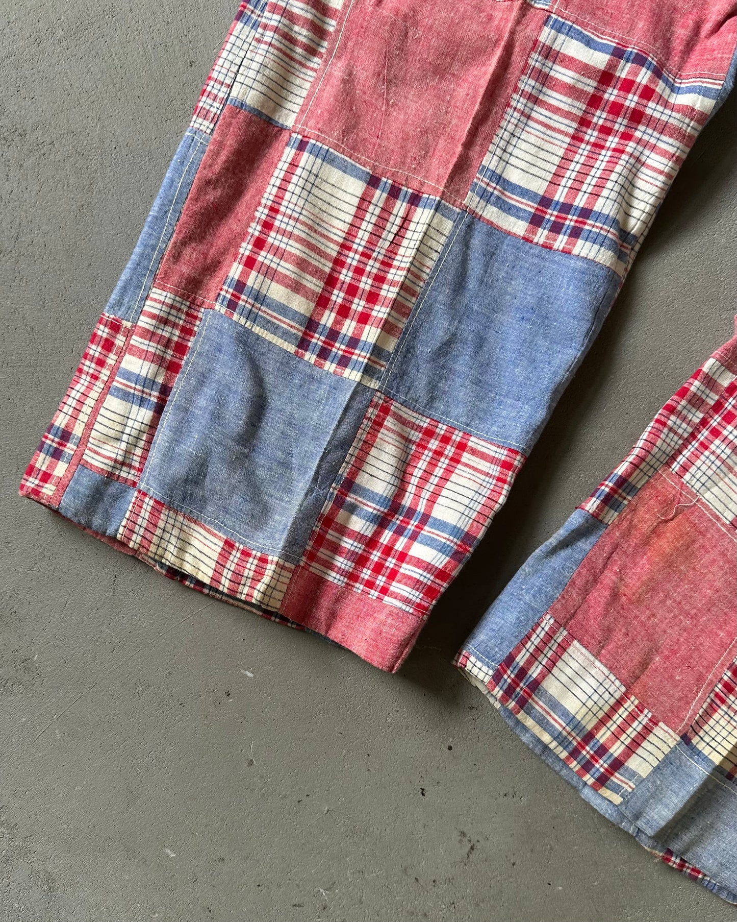 Années 70 - Pantalon Madras Patchwork Rouge/Bleu - 38x33