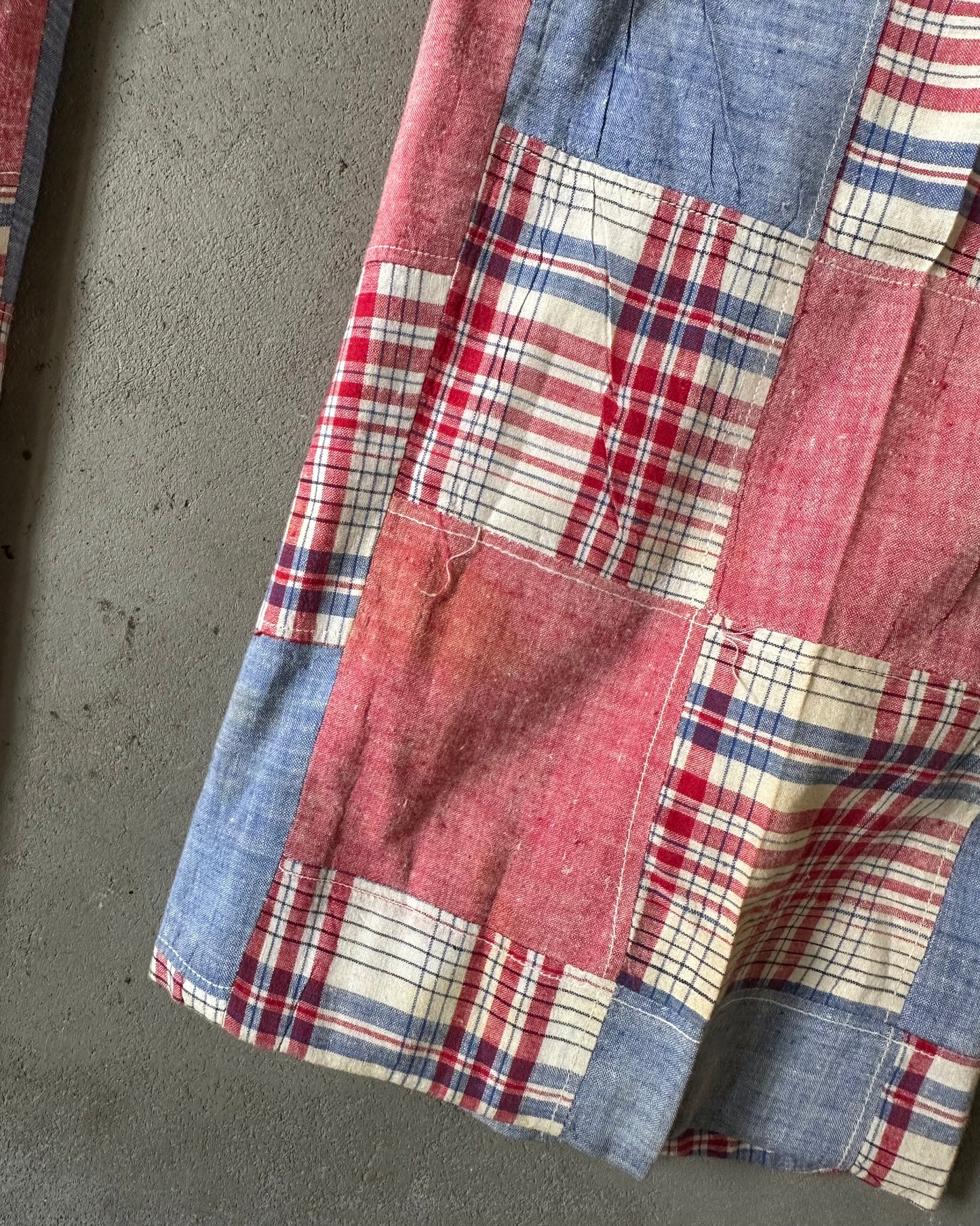 Années 70 - Pantalon Madras Patchwork Rouge/Bleu - 38x33