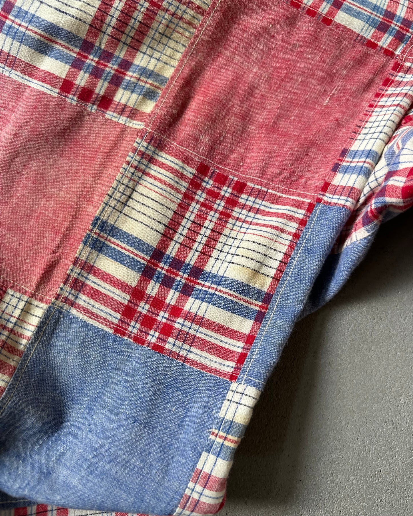 Années 70 - Pantalon Madras Patchwork Rouge/Bleu - 38x33