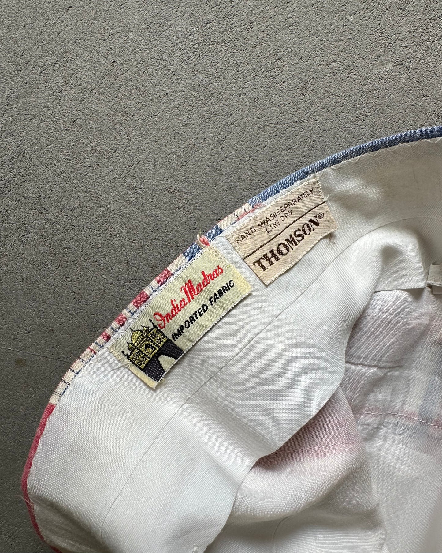 Années 70 - Pantalon Madras Patchwork Rouge/Bleu - 38x33