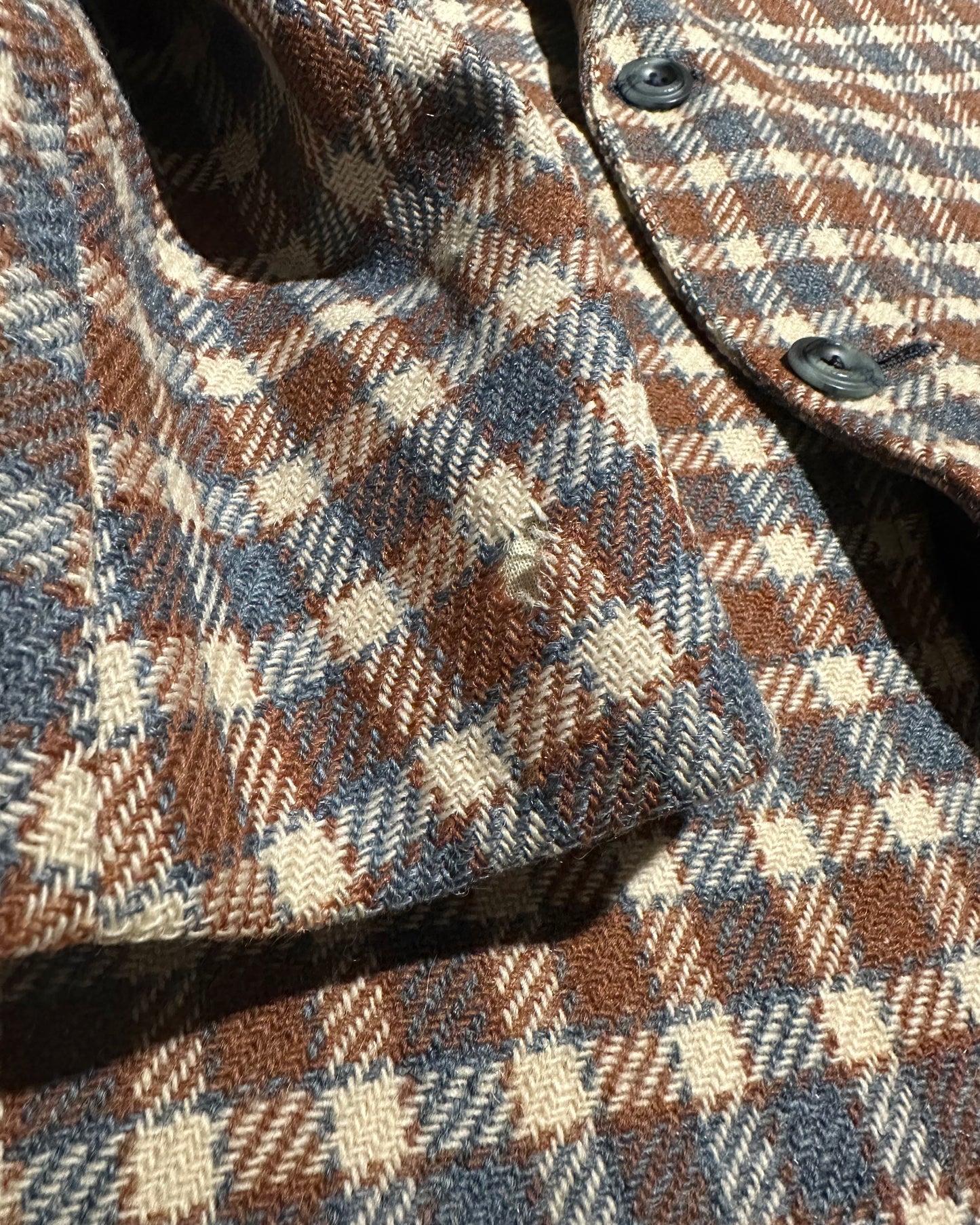 1970s - Blue/Brown Plaid Tweed Blazer - 44L