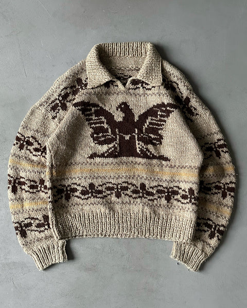 1970s - Light Brown "Eagle" Wool Polo Sweater - S/M