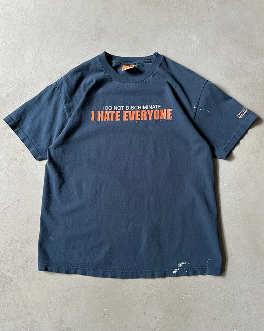 Années 2000 - T-shirt bleu marine délavé "Hate Everyone" - Taille M