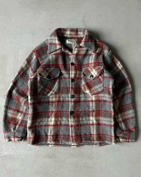 1970s - Grey/Red Plaid Wool Shacket - XXS/XS