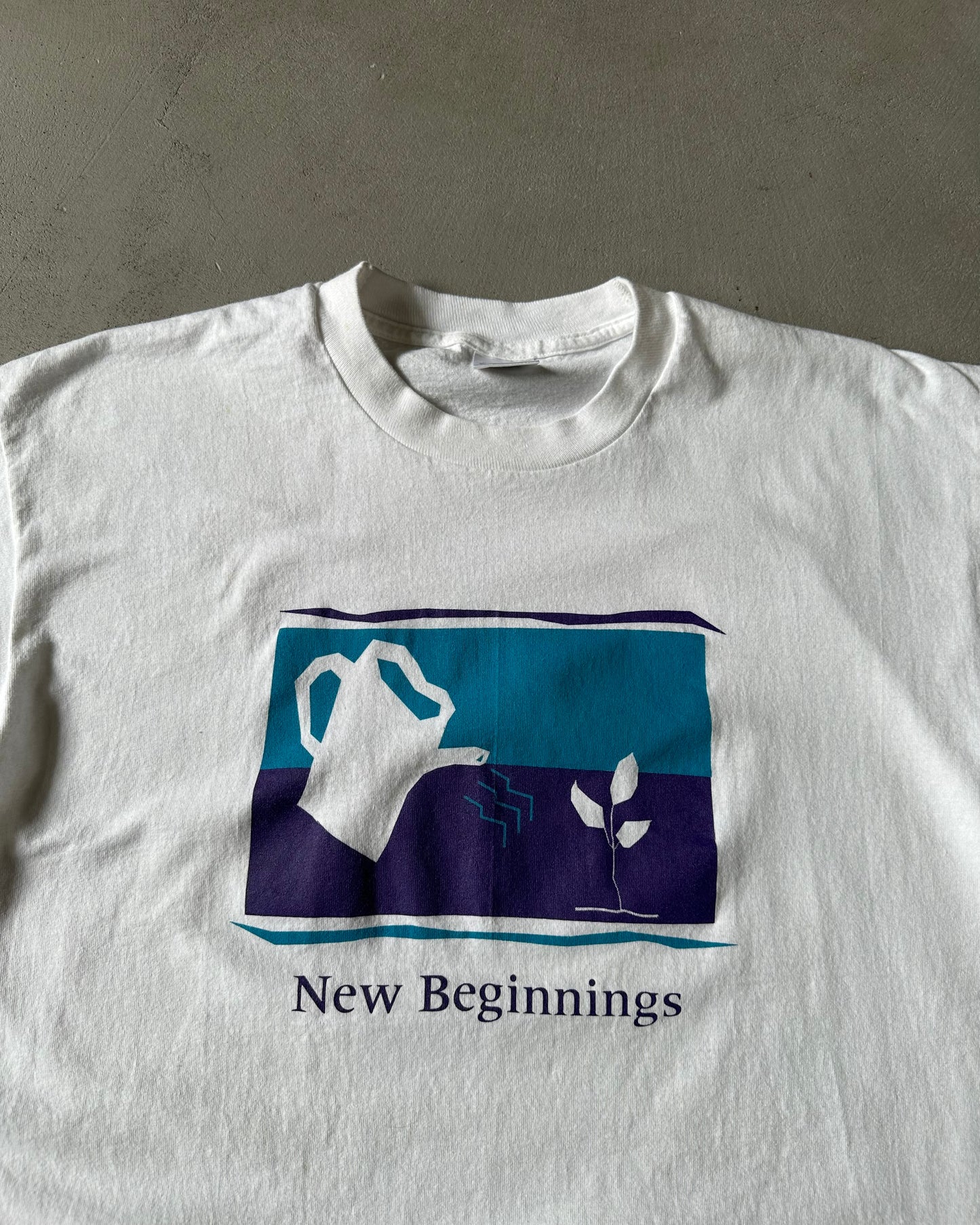 Années 90 - T-shirt blanc "New Beginnings" - XL