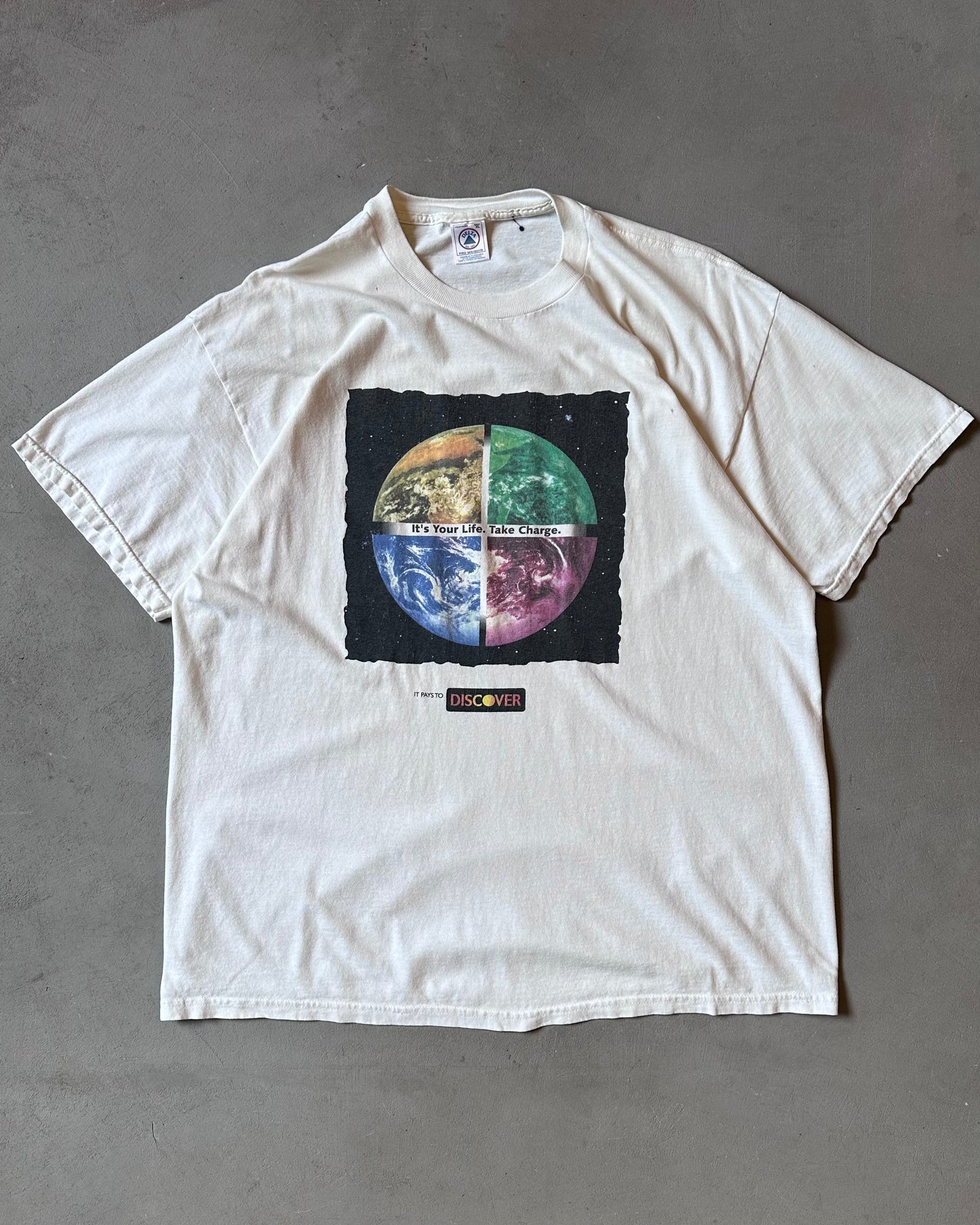 1990s - Distressed White Discover T-Shirt - XL