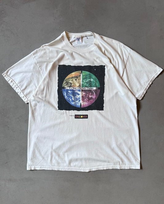 1990s - Distressed White Discover T-Shirt - XL