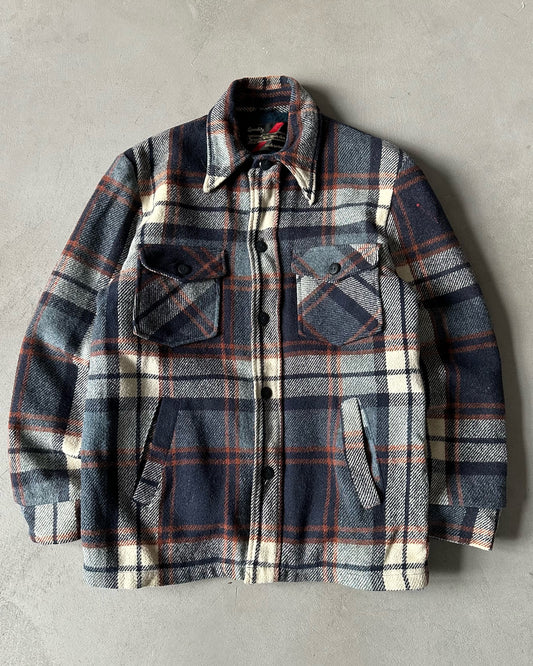 1980s - Navy/Brown Plaid Wool Shacket - M