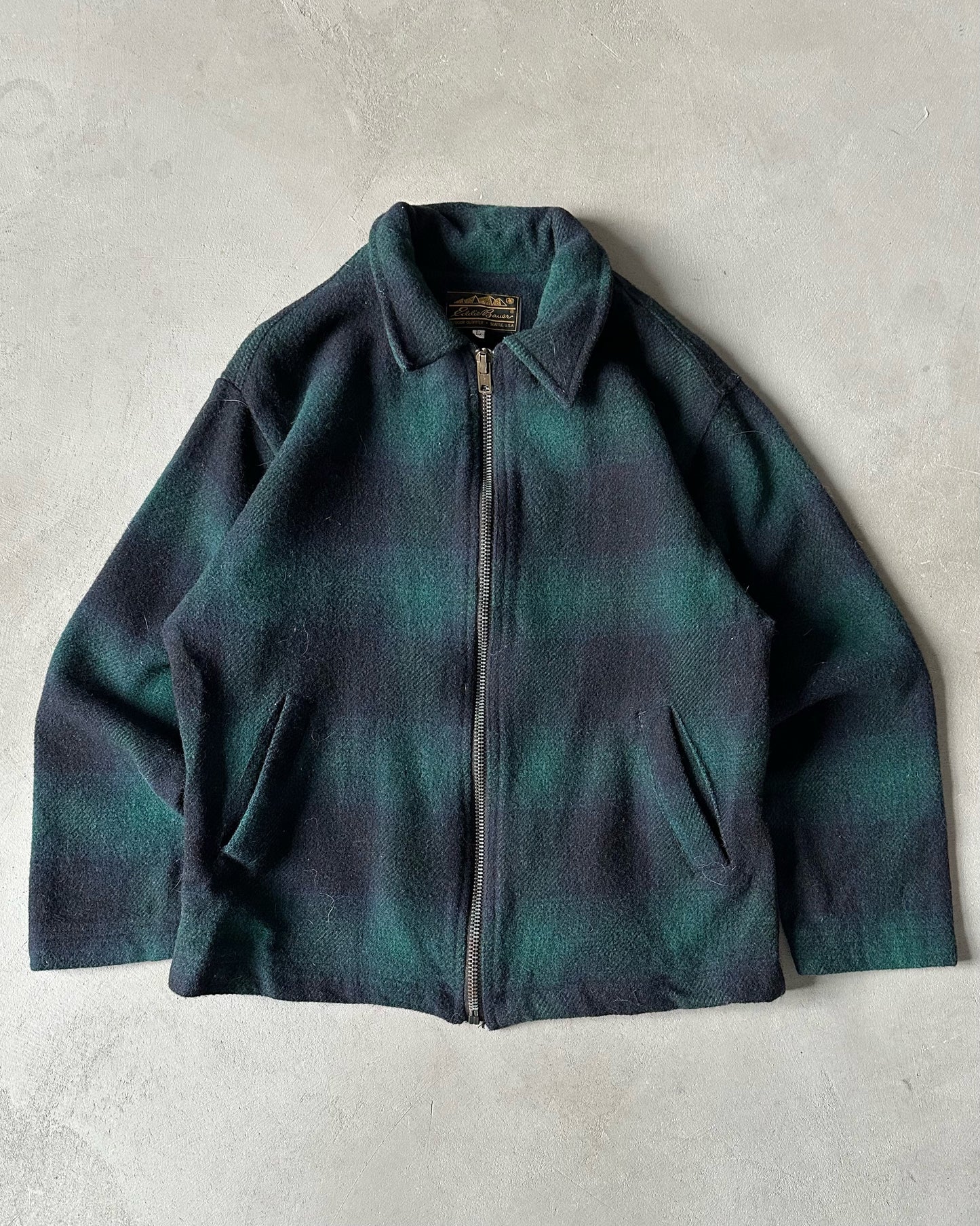 1990s - Navy/Green Eddie Bauer Plaid Wool Jacket - L