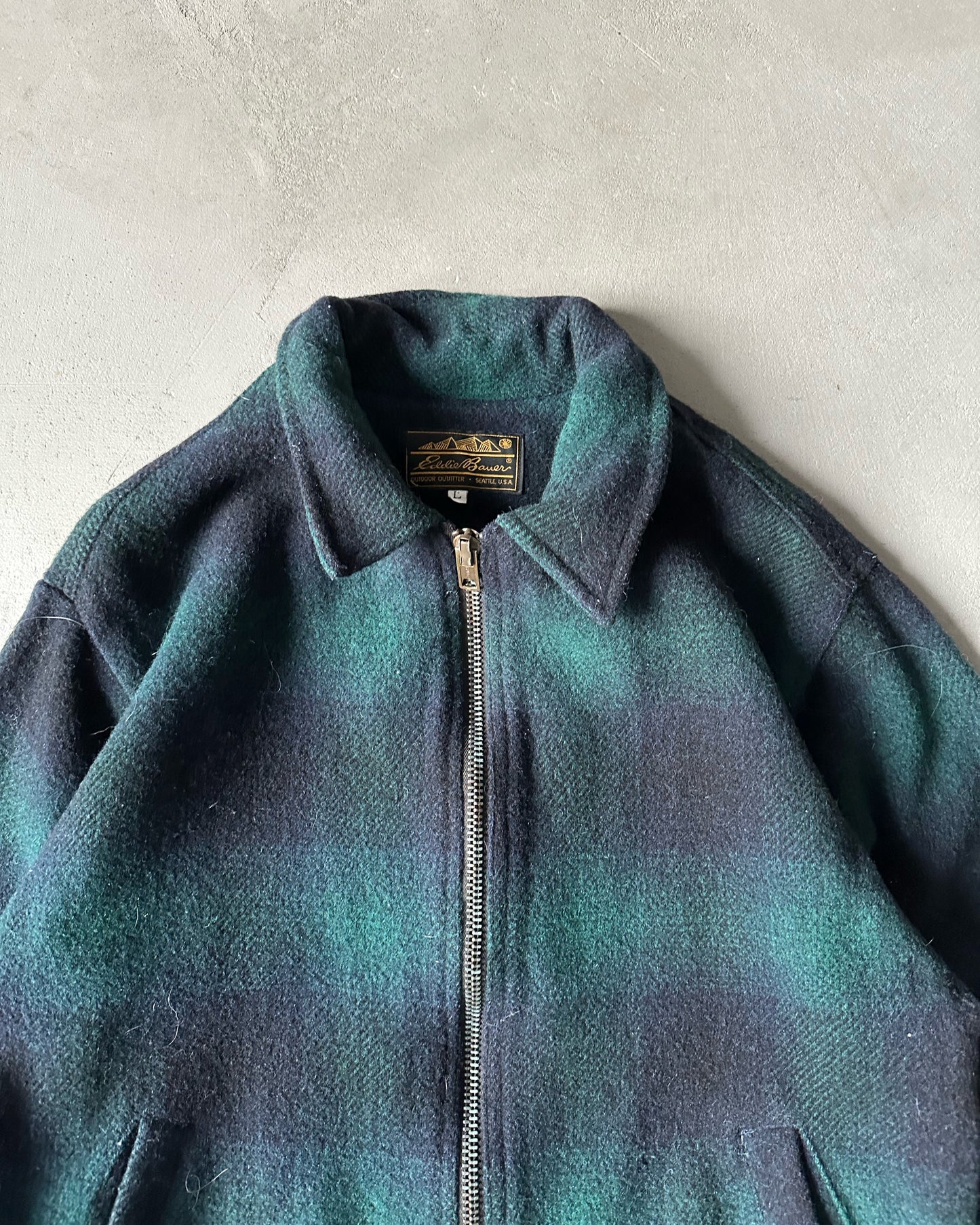 1990s - Navy/Green Eddie Bauer Plaid Wool Jacket - L