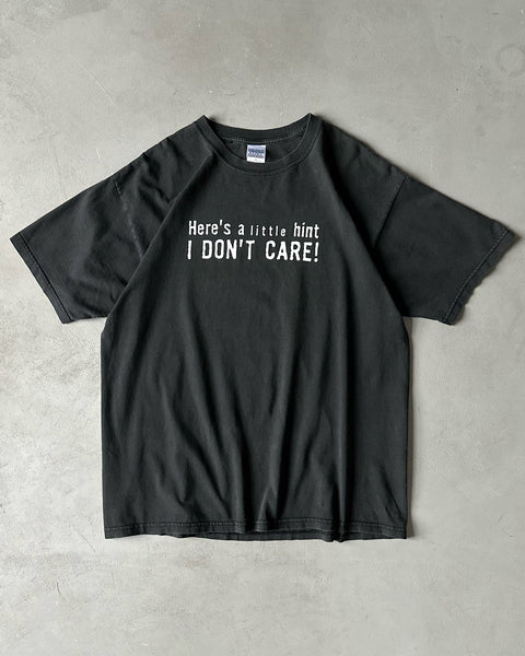 1990s - Faded Black "I Dont' Care" T-Shirt - XL