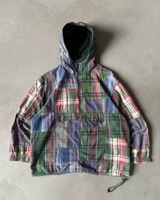 1990s - Green/Blue Patchwork Women's Light Anorak - (W)M/L