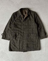 1980s - Khaki/Black Reversible Plaid Coat - M/L