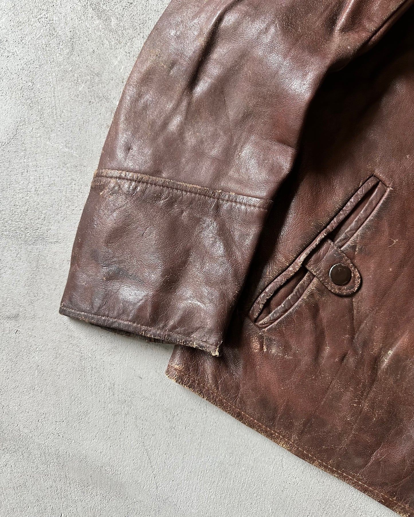 Années 60 - Veste en cuir soviétique marron vieilli - Taille L