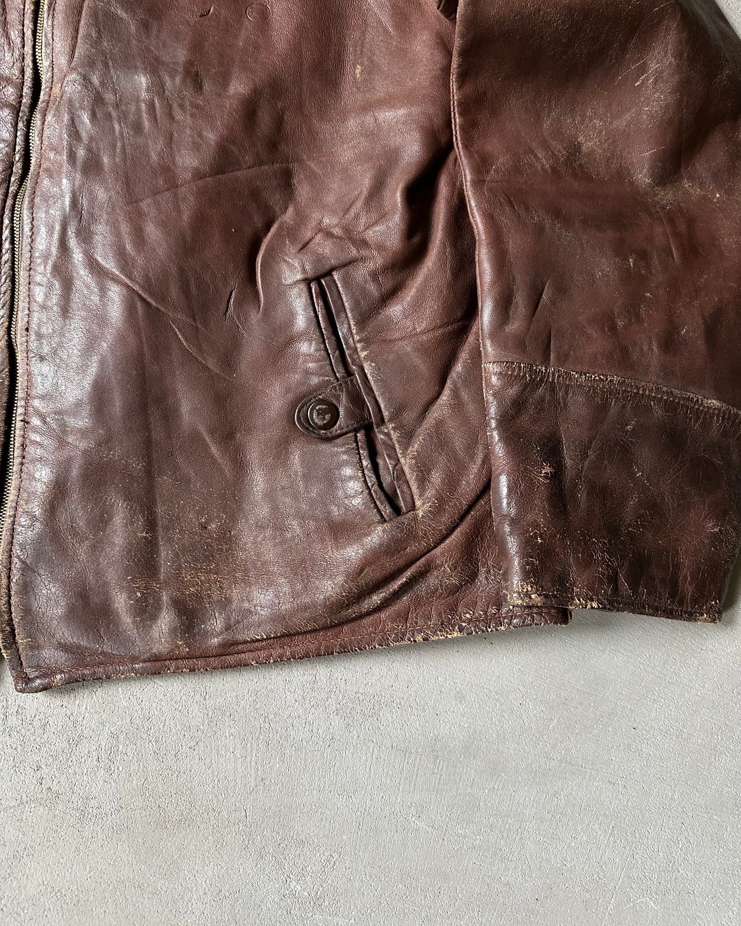 Années 60 - Veste en cuir soviétique marron vieilli - Taille L
