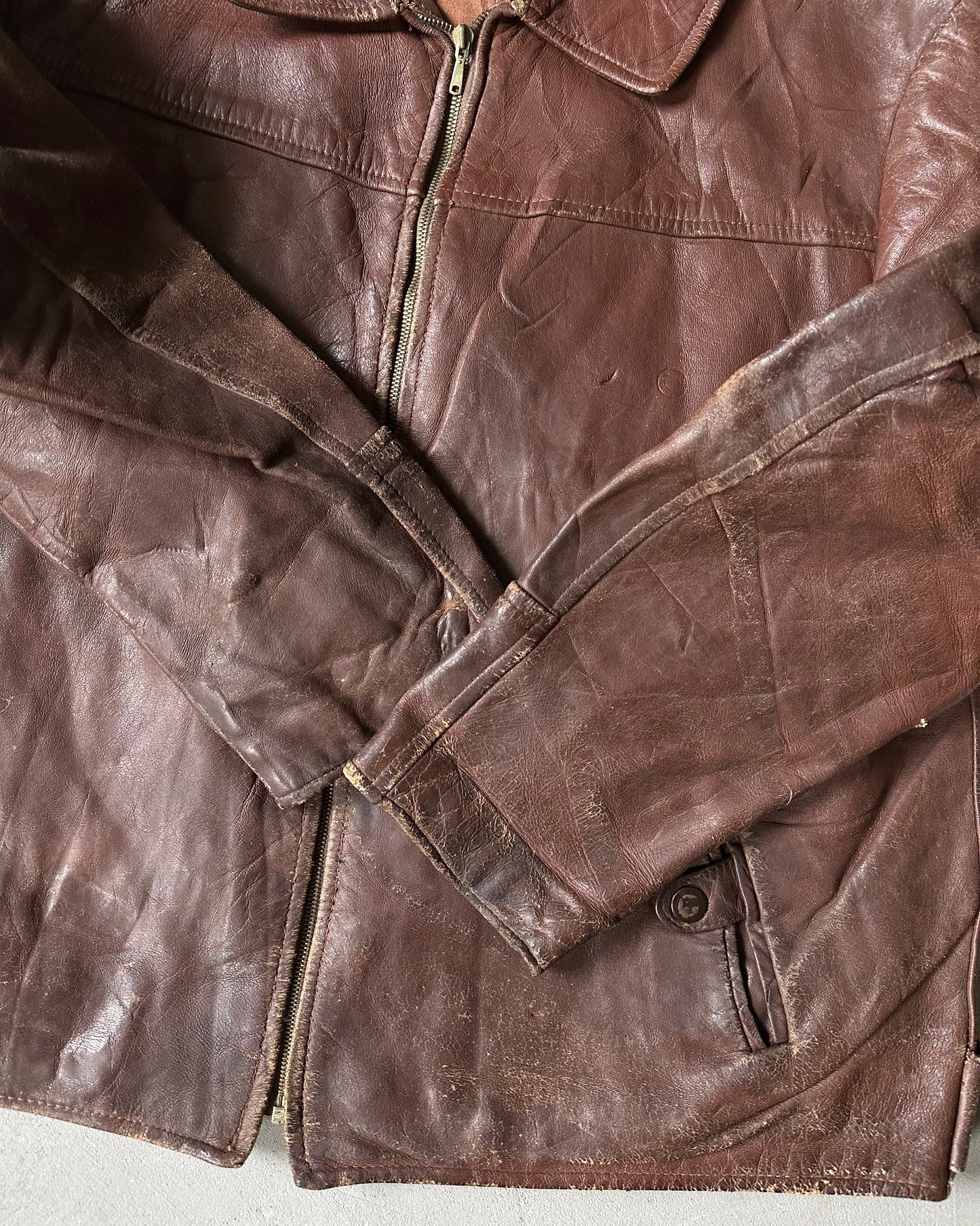 Années 60 - Veste en cuir soviétique marron vieilli - Taille L