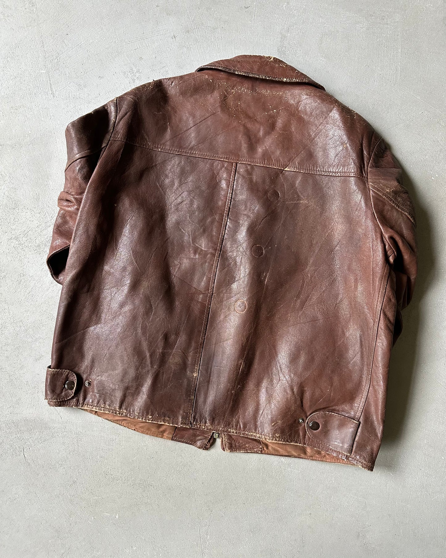 Années 60 - Veste en cuir soviétique marron vieilli - Taille L