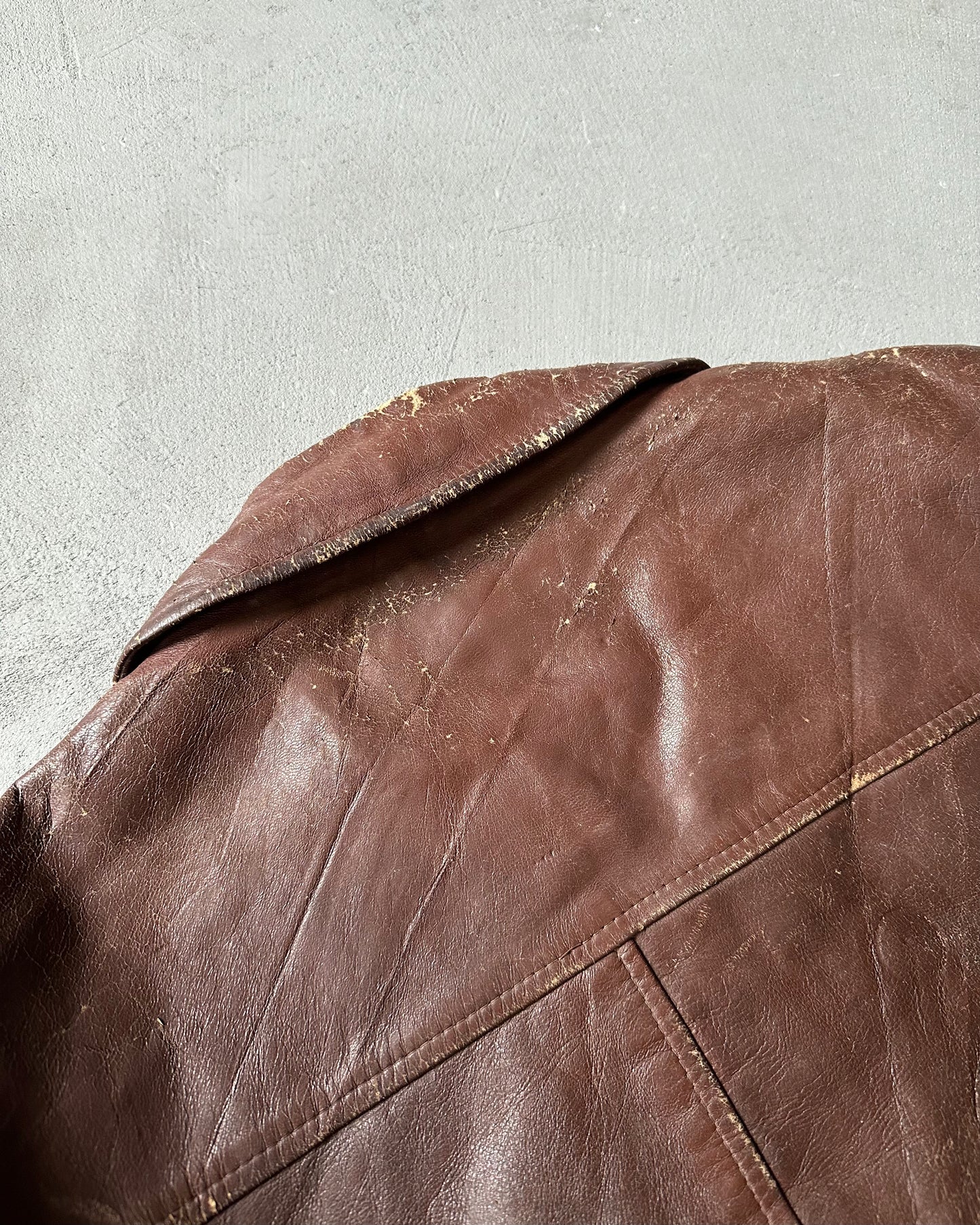 Années 60 - Veste en cuir soviétique marron vieilli - Taille L