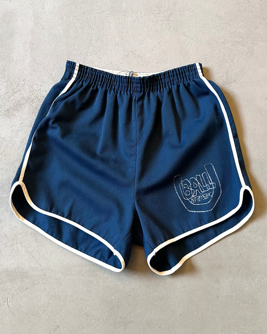 1970s - Navy/White Ball State Track Short - XS