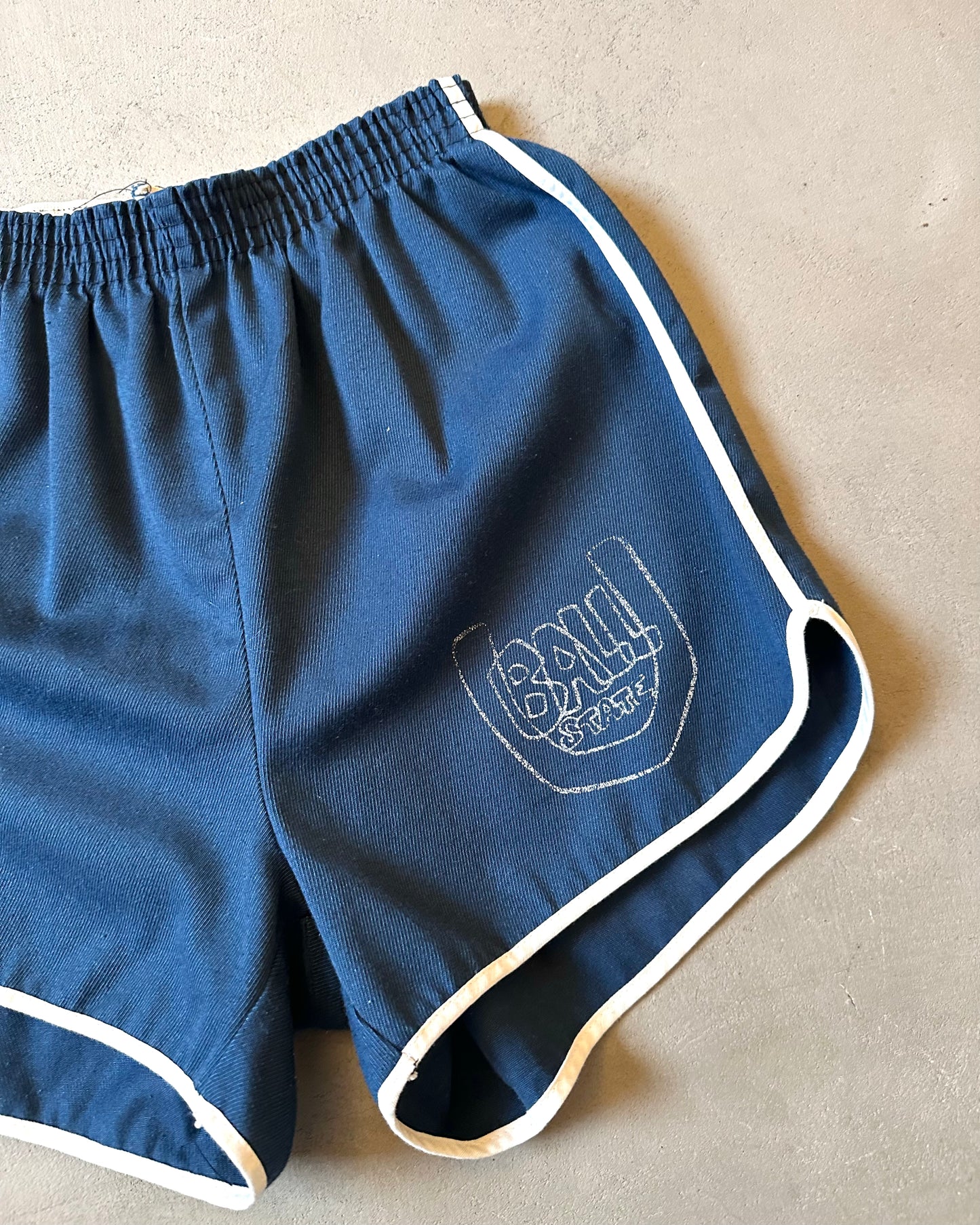 1970s - Navy/White Ball State Track Short - XS