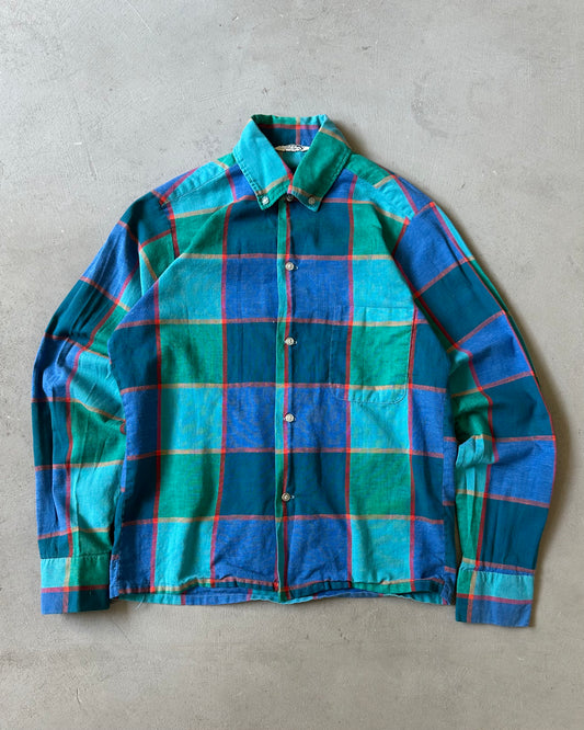 1960s - Blue/Green Plaid Shirt - XXS/XS