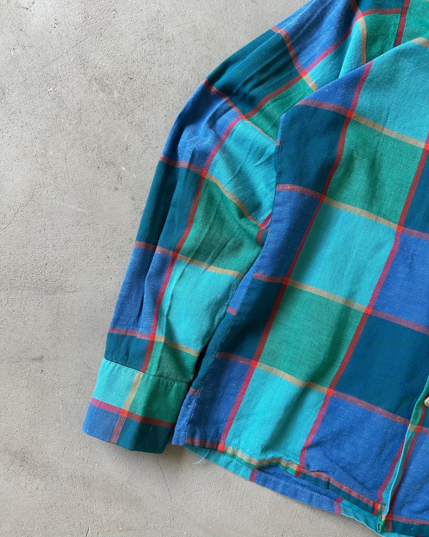 1960s - Blue/Green Plaid Shirt - XXS/XS
