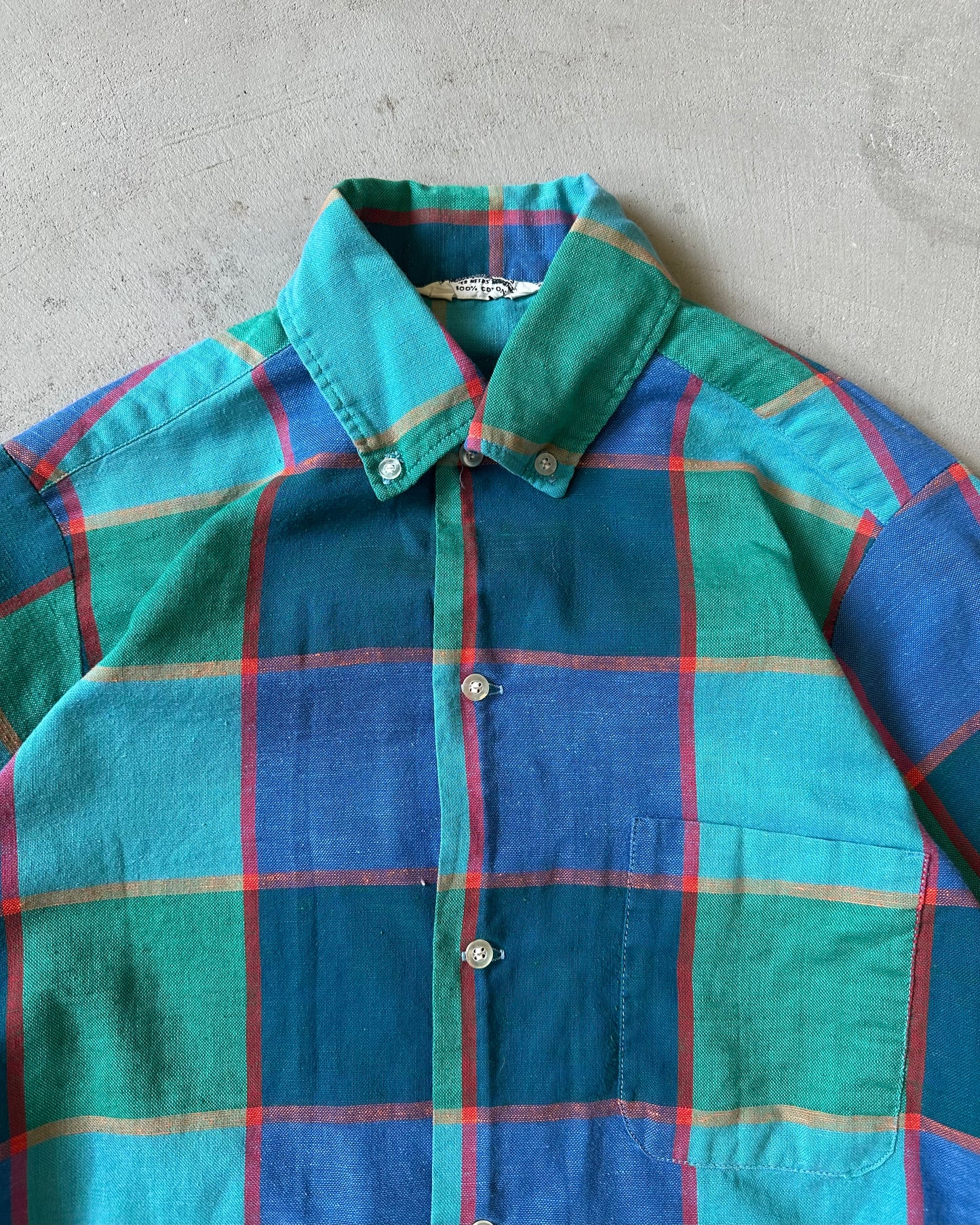 1960s - Blue/Green Plaid Shirt - XXS/XS