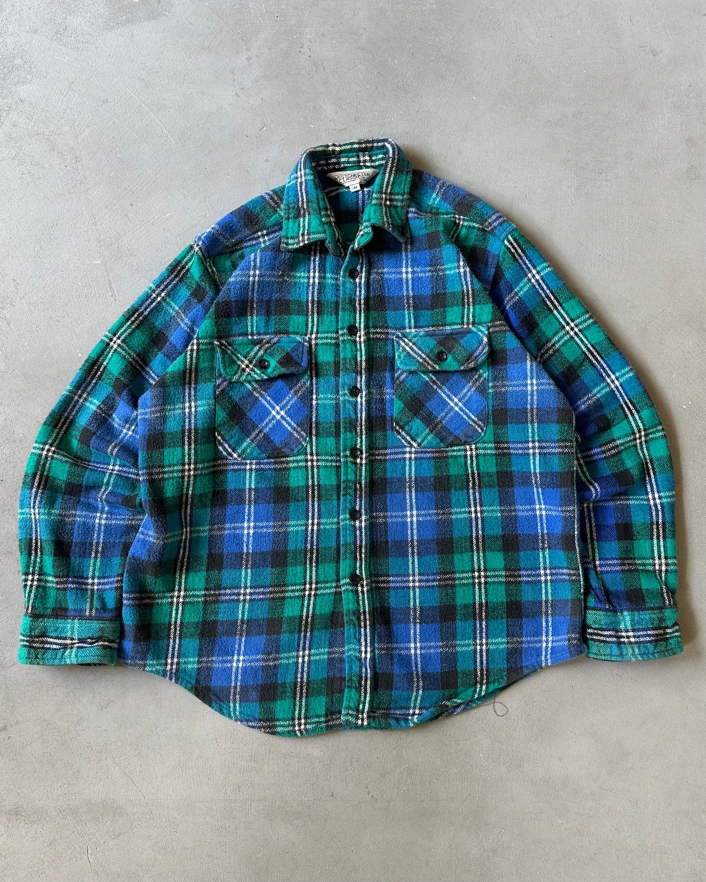 1990s - Green/Blue Plaid Flannel - M