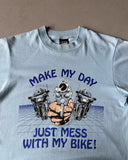 1990s - Light Blue "Mess With My Bike" T-Shirt - S/M