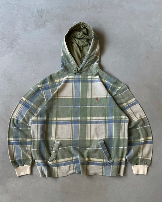 1990s - Green/Blue Nautica Plaid Hoodie - XL