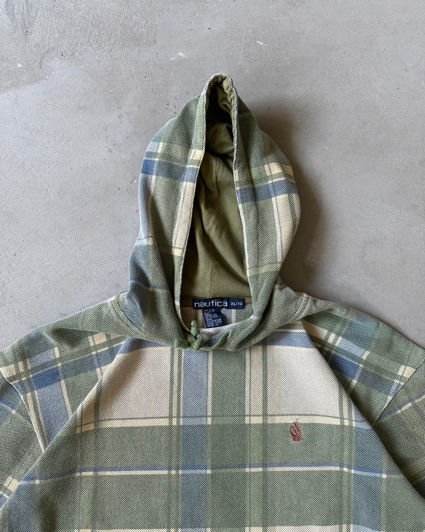 1990s - Green/Blue Nautica Plaid Hoodie - XL